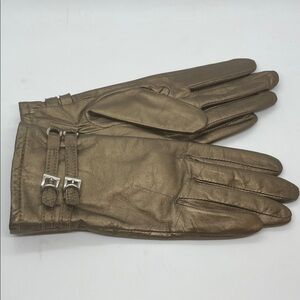 Stylish Metallic Copper Leather Gloves with Double Buckle Detail